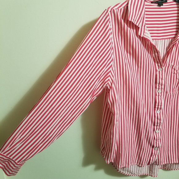 NWOT Red White Striped Button Down Shirt - Picture 3 of 6